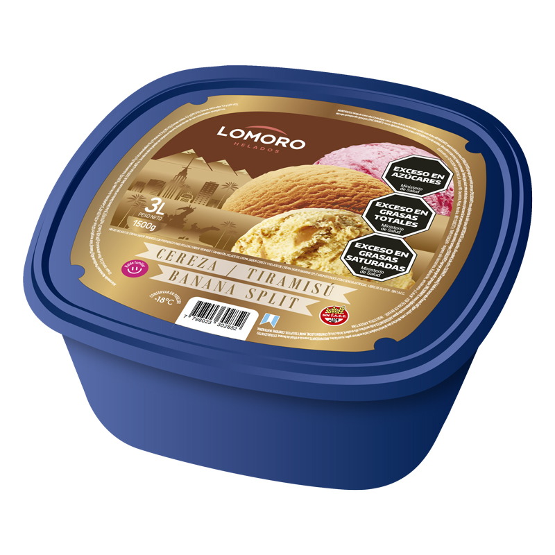 Balde de 3L – LOMORO Tiramisú – Banana Split – Cereza